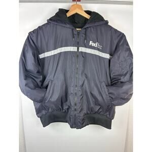 FedEx Stan Herman Reflective Hooded Insulated Jacket Men XL Vintage Workwear